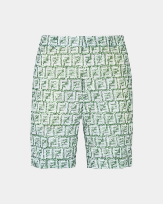Fendi Motif Shorts In Green FF Linen - Creps City