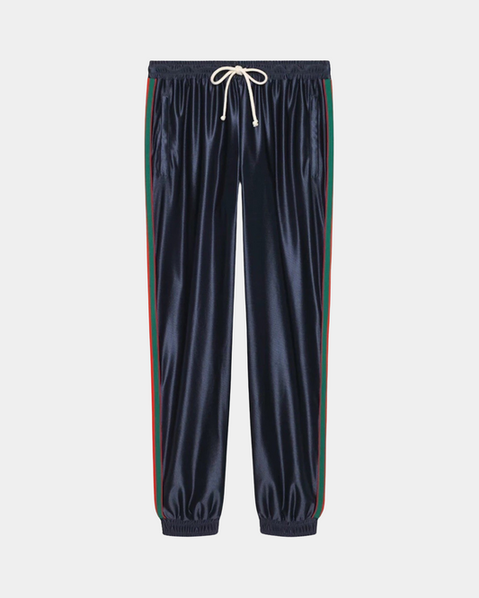 Gucci Shiny Jersey Pants With Web - Creps City