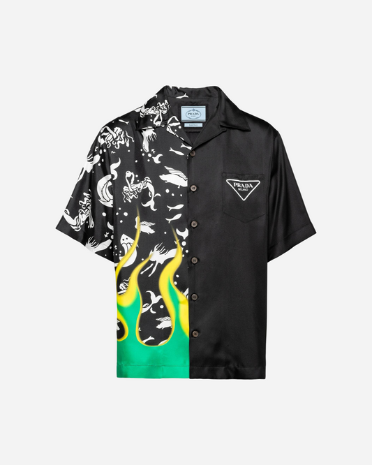 Prada Double Match Silk Twill Shirt 'Black'