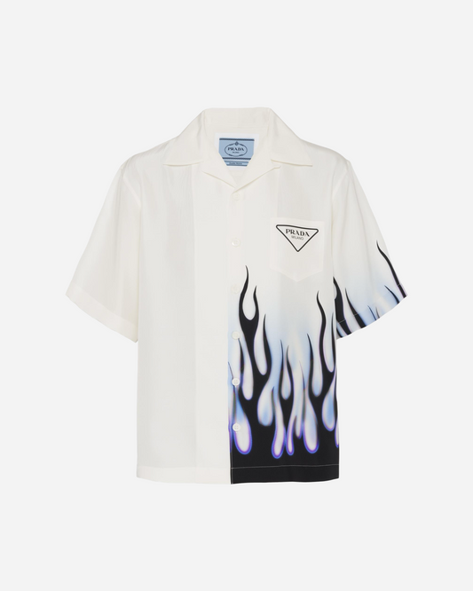 Prada Double Match Silk Shirt 'White/Blue'