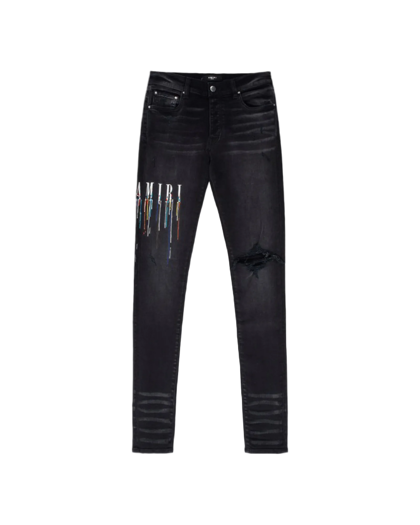 Amiri Paint Drip Core Logo Distressed Skinny Jeans 'Black/Multi'