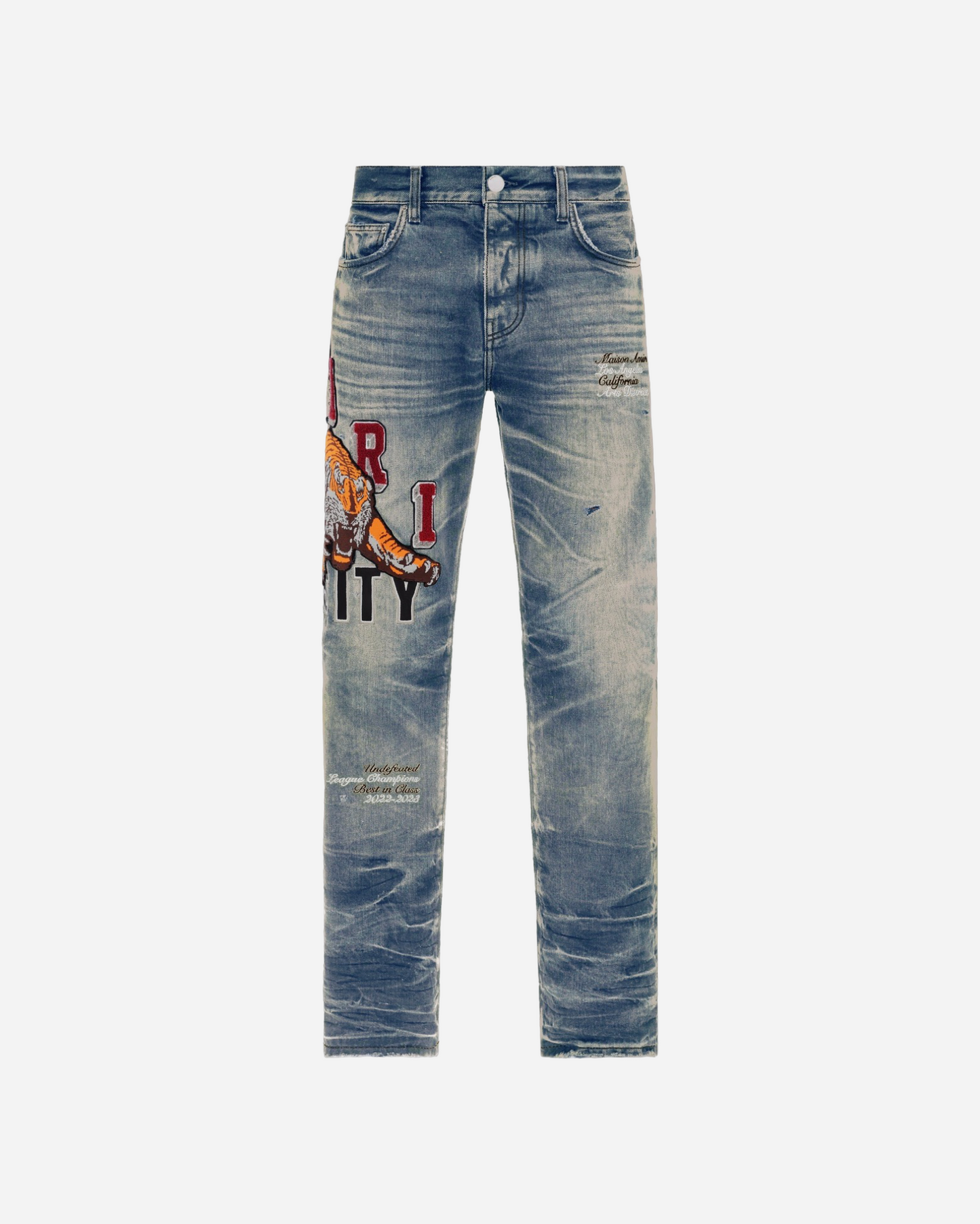 Amiri Indigo Varsity Tiger Jeans