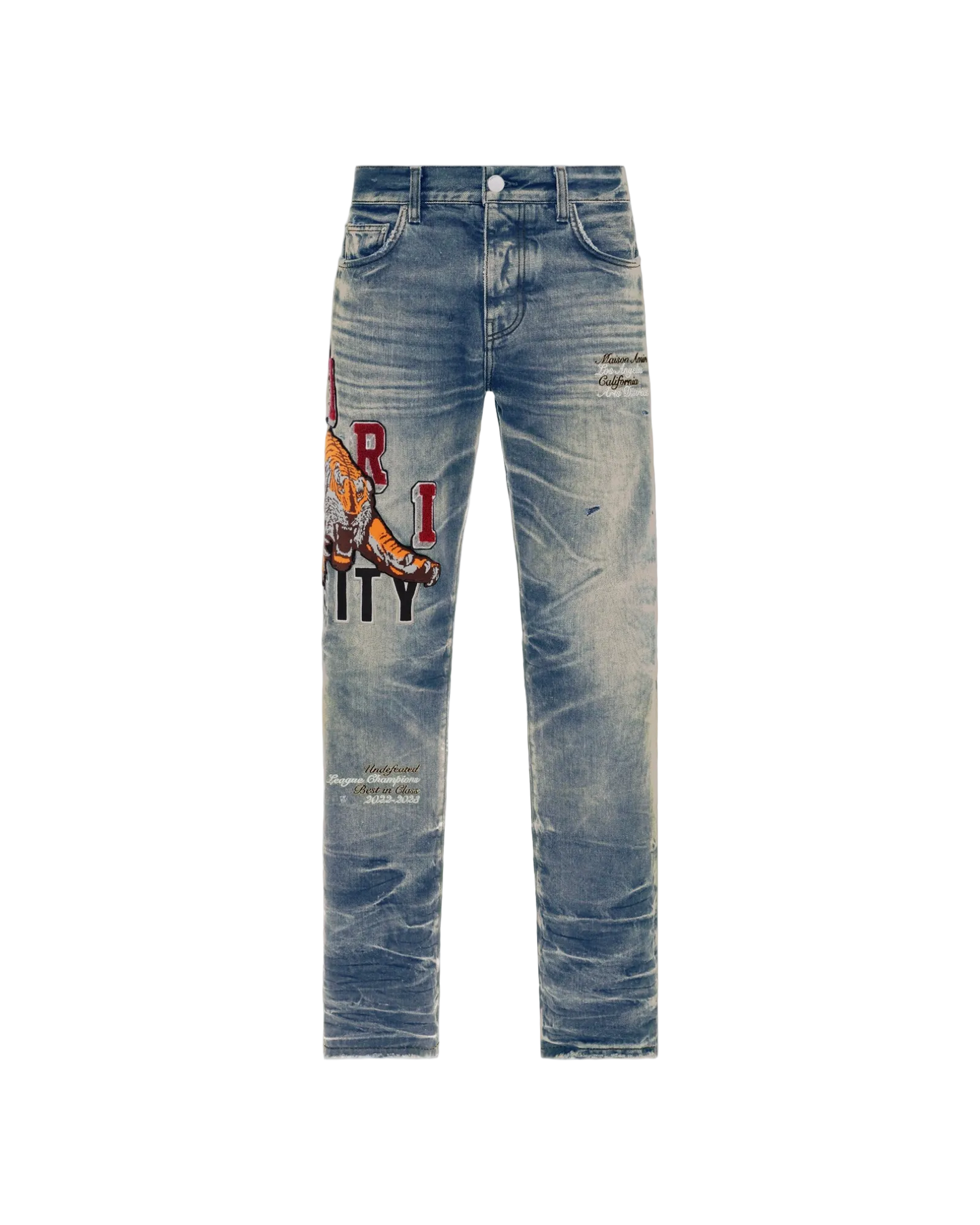 Amiri Indigo Varsity Tiger Jeans