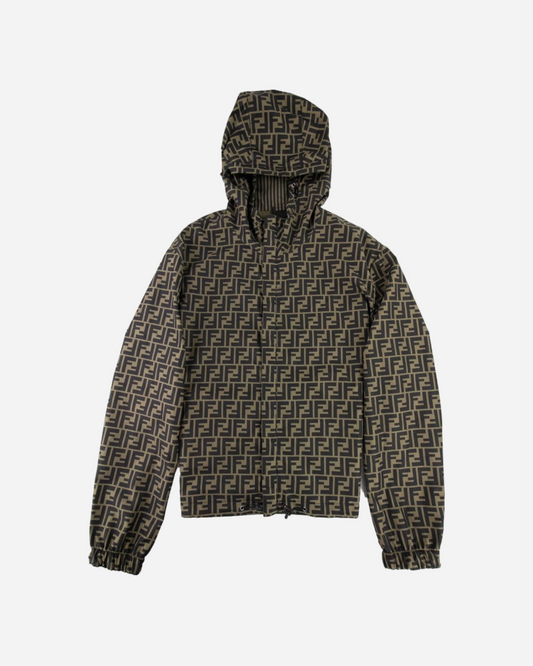 Fendi FF Print Reversible Shell Hooded Jacket Tobacco / Moro