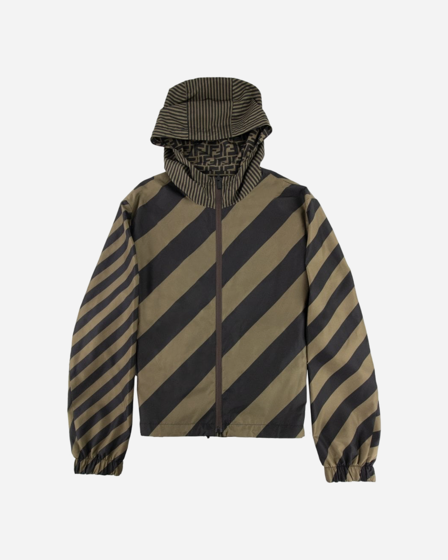 Fendi FF Print Reversible Shell Hooded Jacket Tobacco / Moro
