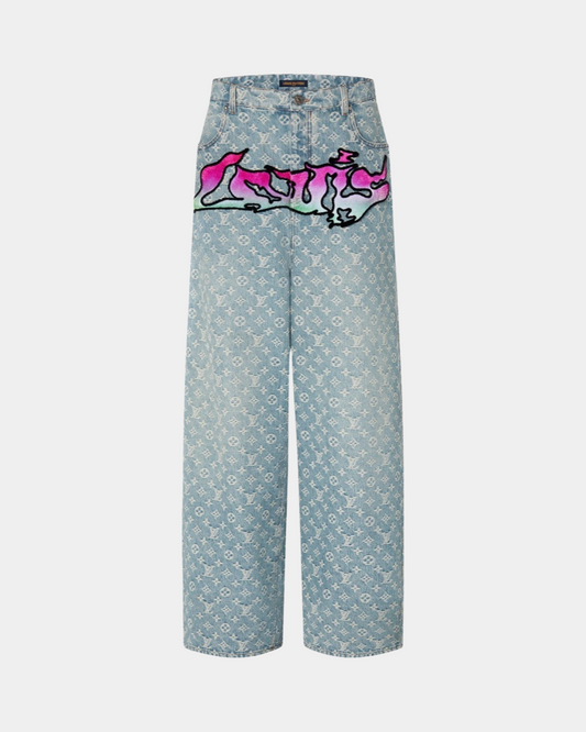 Louis Vuitton Monogram Embossed Graffiti Denim Pants - Creps City