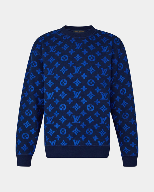 Louis Vuitton Monogram Jacquard Crewneck Blue - Creps City
