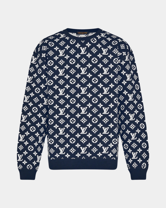 Louis Vuitton Monogram Jacquard Crewneck Navy - Creps City