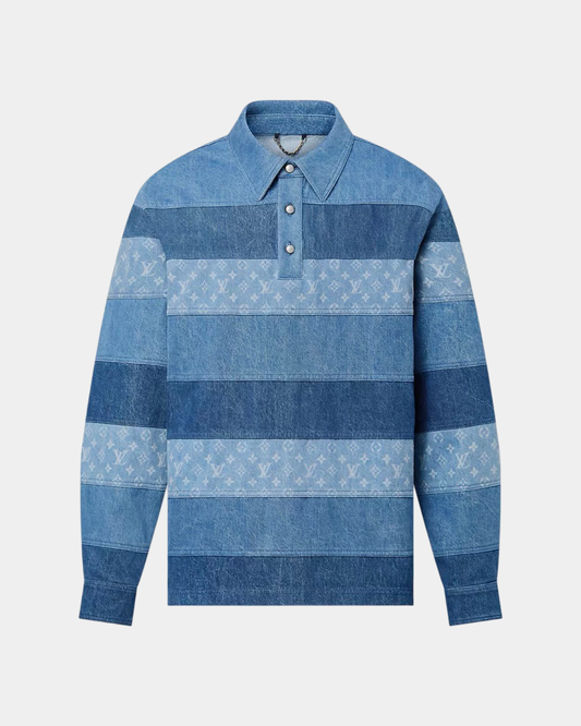 Louis Vuitton Patchwork Long-Sleeved Denim Polo Shirt - Creps City