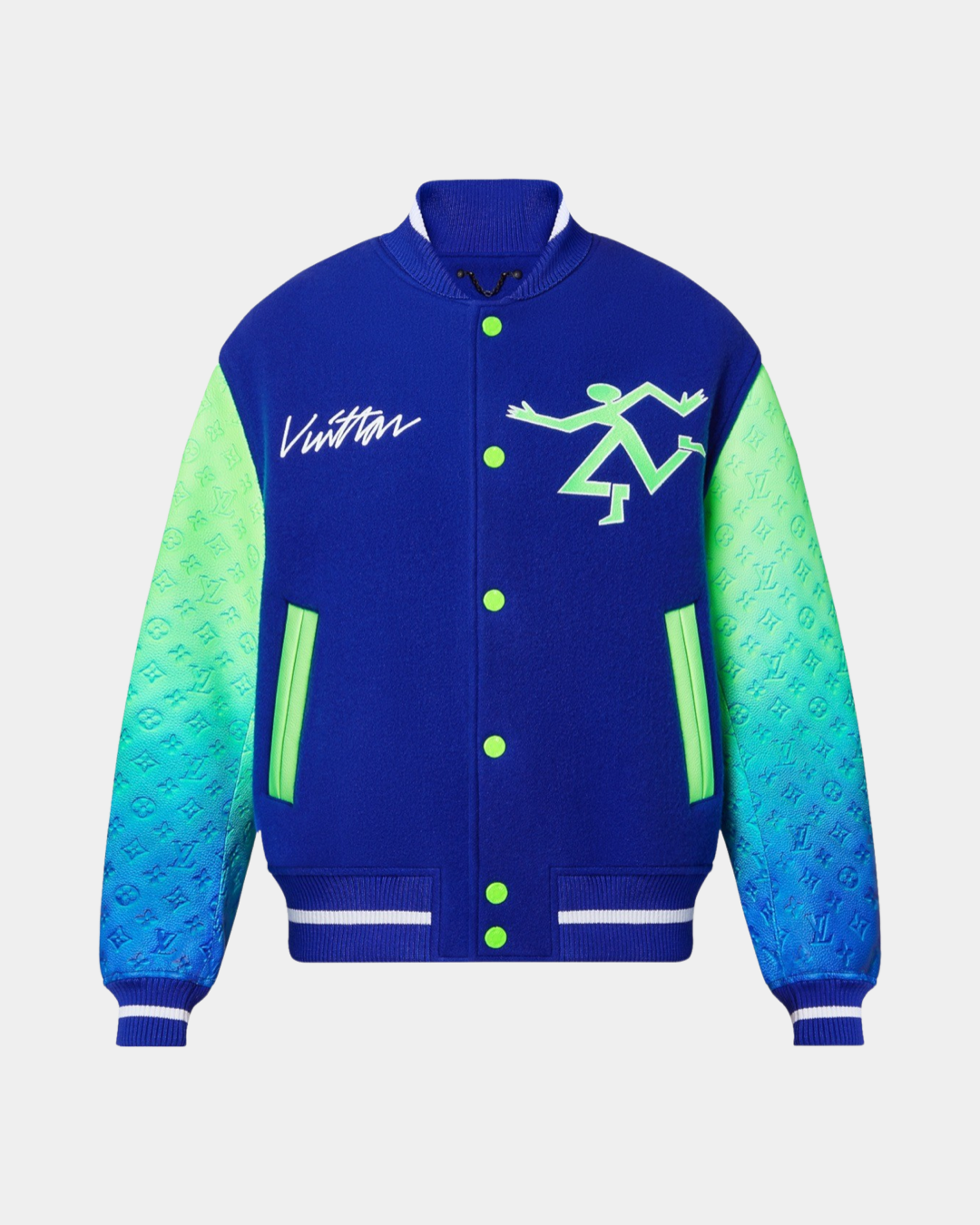Louis Vuitton Varsity Jacket Blue & Neon Gradient Green - Creps City