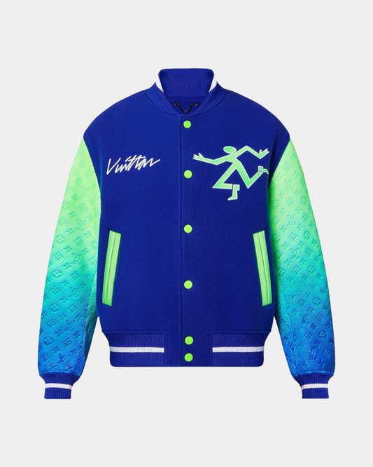 Louis Vuitton Varsity Jacket Blue & Neon Gradient Green - Creps City