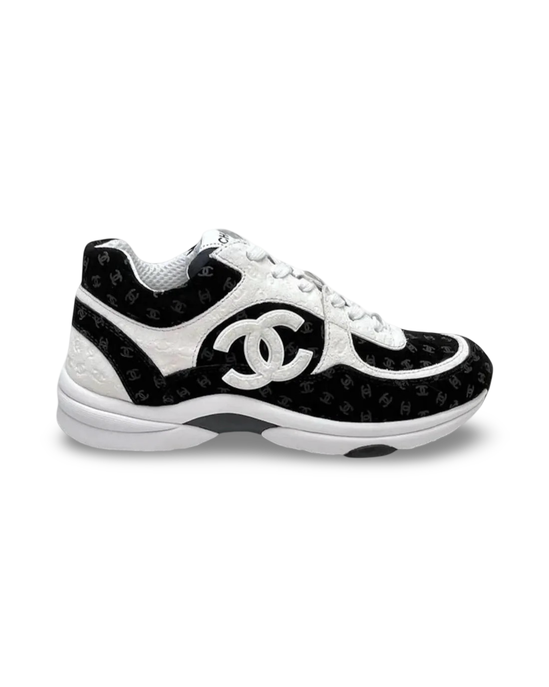 Chanel CC Logo Sneaker 'Black/White Suede'