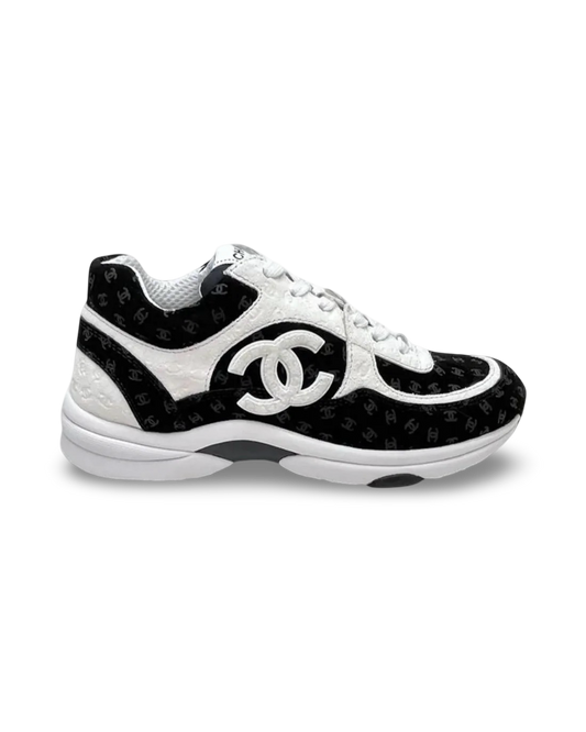 Chanel CC Logo Sneaker 'Black/White Suede'