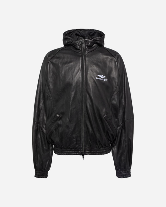 Balenciaga 3B Sports Icon Leather Track Jacket 'Black'