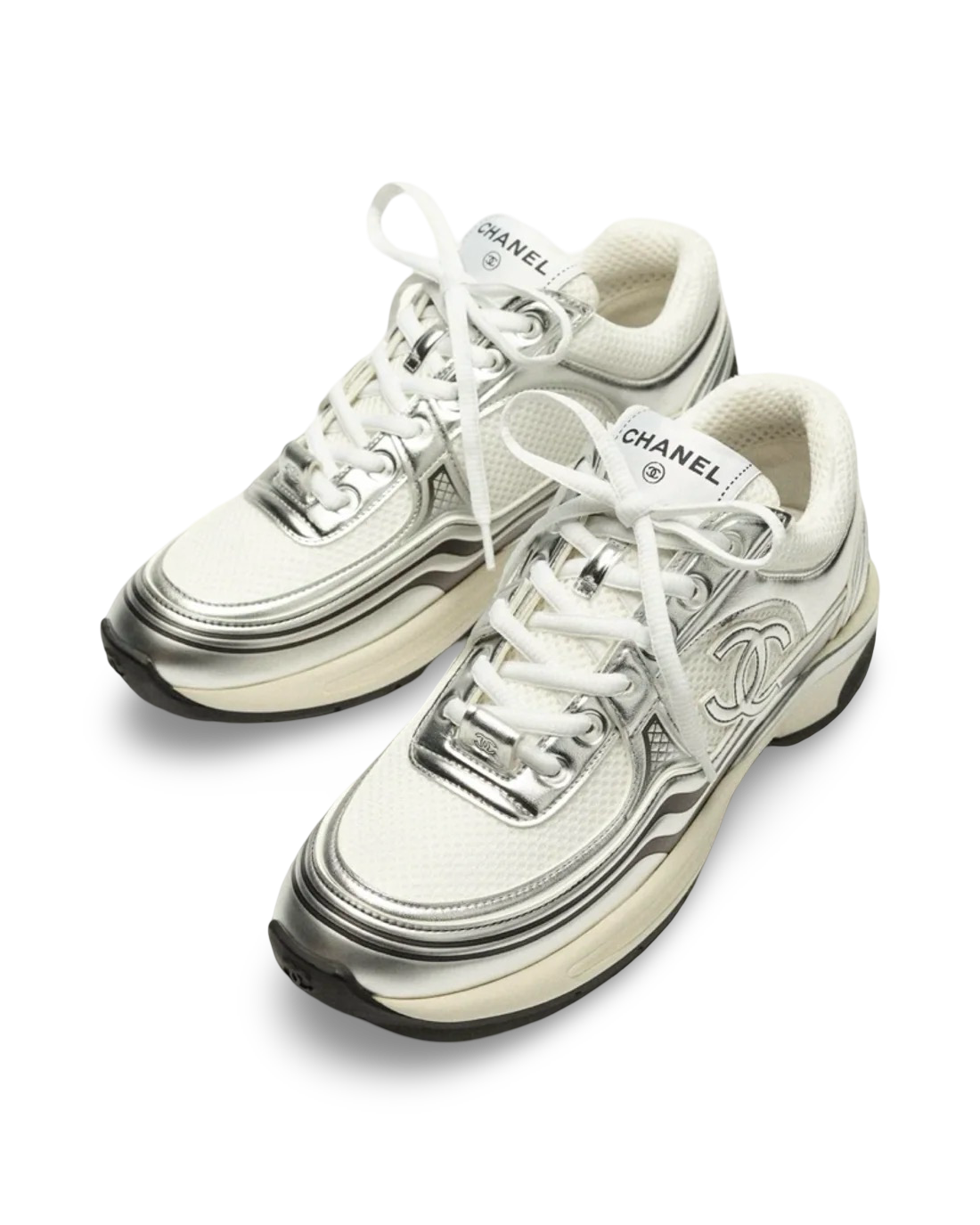 Chanel CC Logo Sneaker 'White Silver'