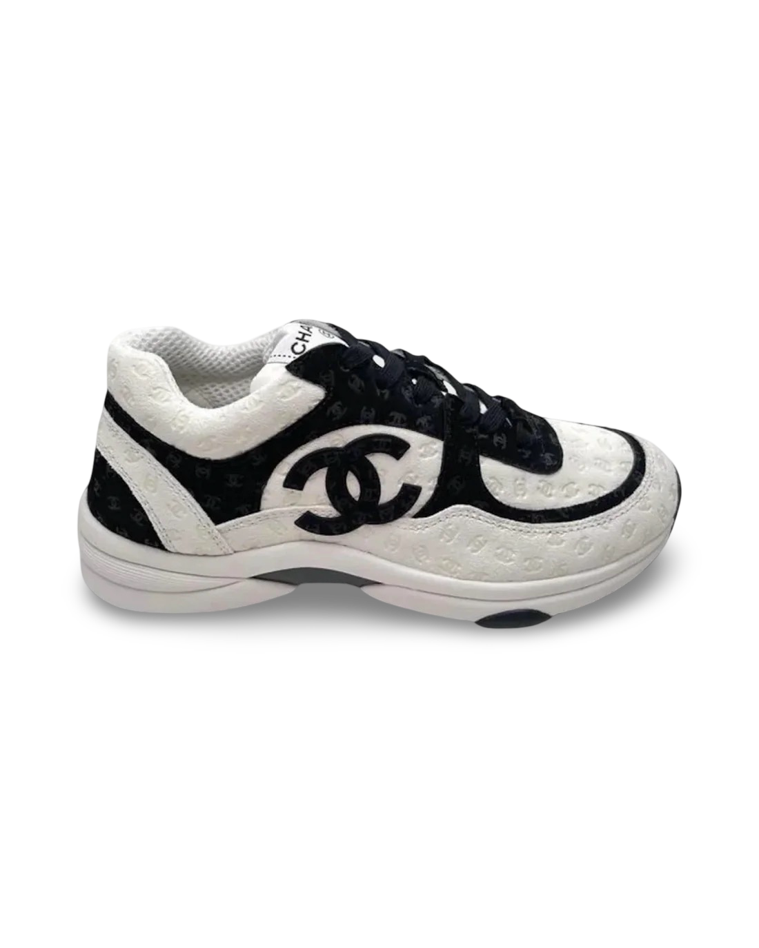 Chanel CC Logo Sneaker 'Black and White CC Embossed Monogram'