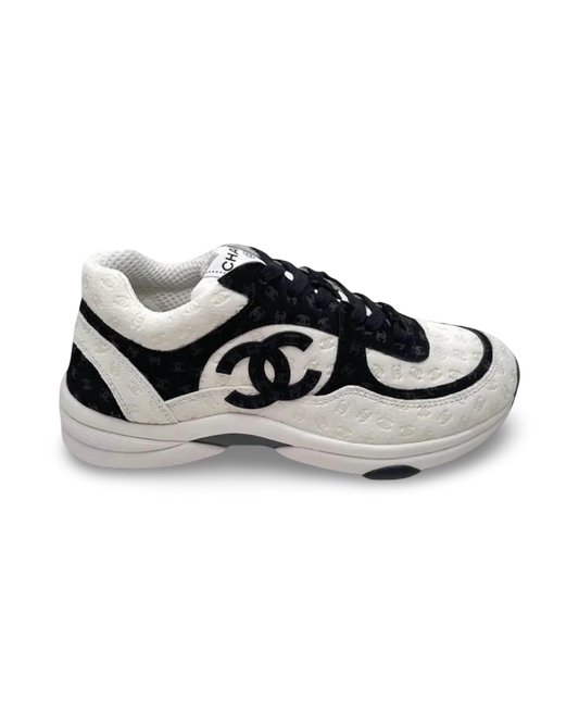 Chanel CC Logo Sneaker 'Black and White CC Embossed Monogram'