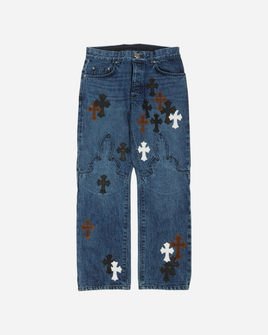 Chrome Hearts Fleur Knee Cross Patch Jeans 'Blue'