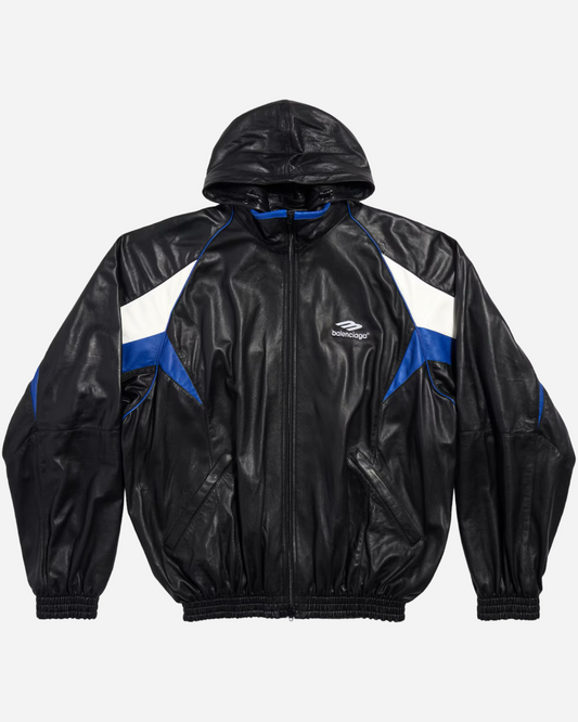 Balenciaga 3B Sports Icon Leather Track Jacket 'Blue Black'