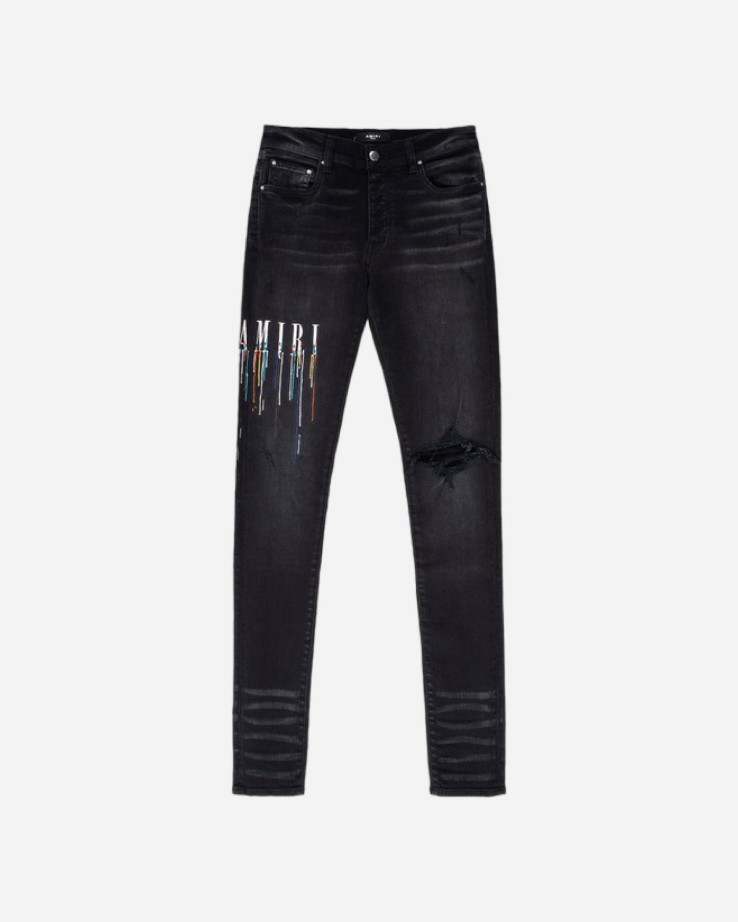 AMIRI Paint Drip Core Logo Distressed Skinny Jeans 'Black/Multi'