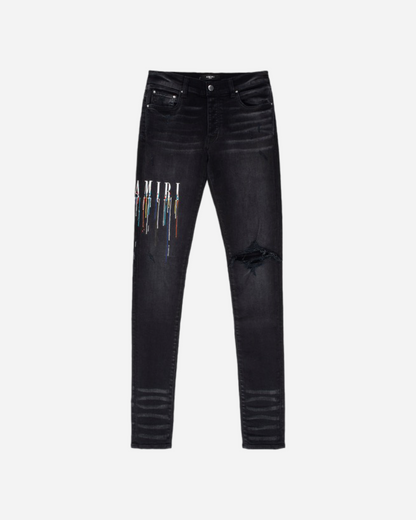 Amiri Paint Drip Core Logo Distressed Skinny Jeans 'Black/Multi'