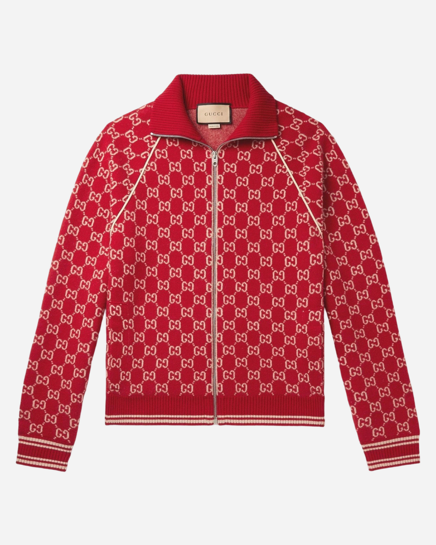 GUCCI Logo Intarsia Wool and Cashmere Blend Bomber Jacket 'Red'