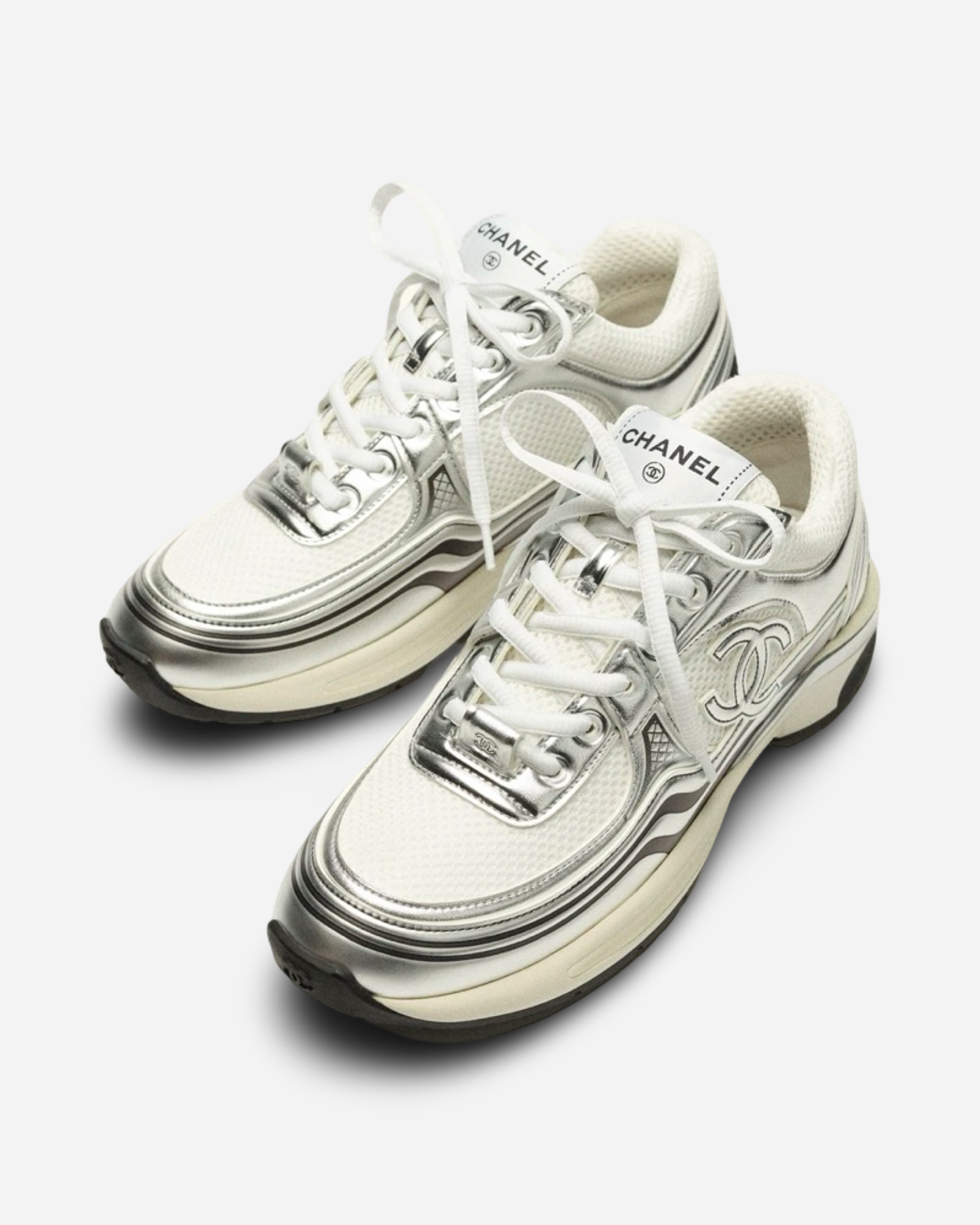 Chanel CC Logo Sneaker 'White Silver'