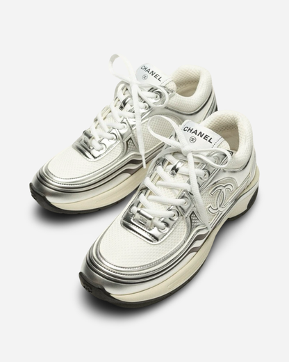 Chanel CC Logo Sneaker 'White Silver'