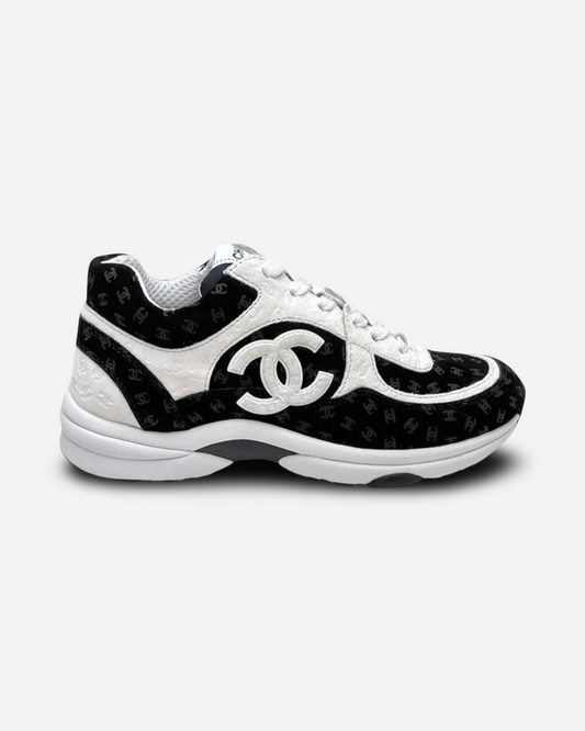 Chanel CC Logo Sneaker 'Black/White Suede'
