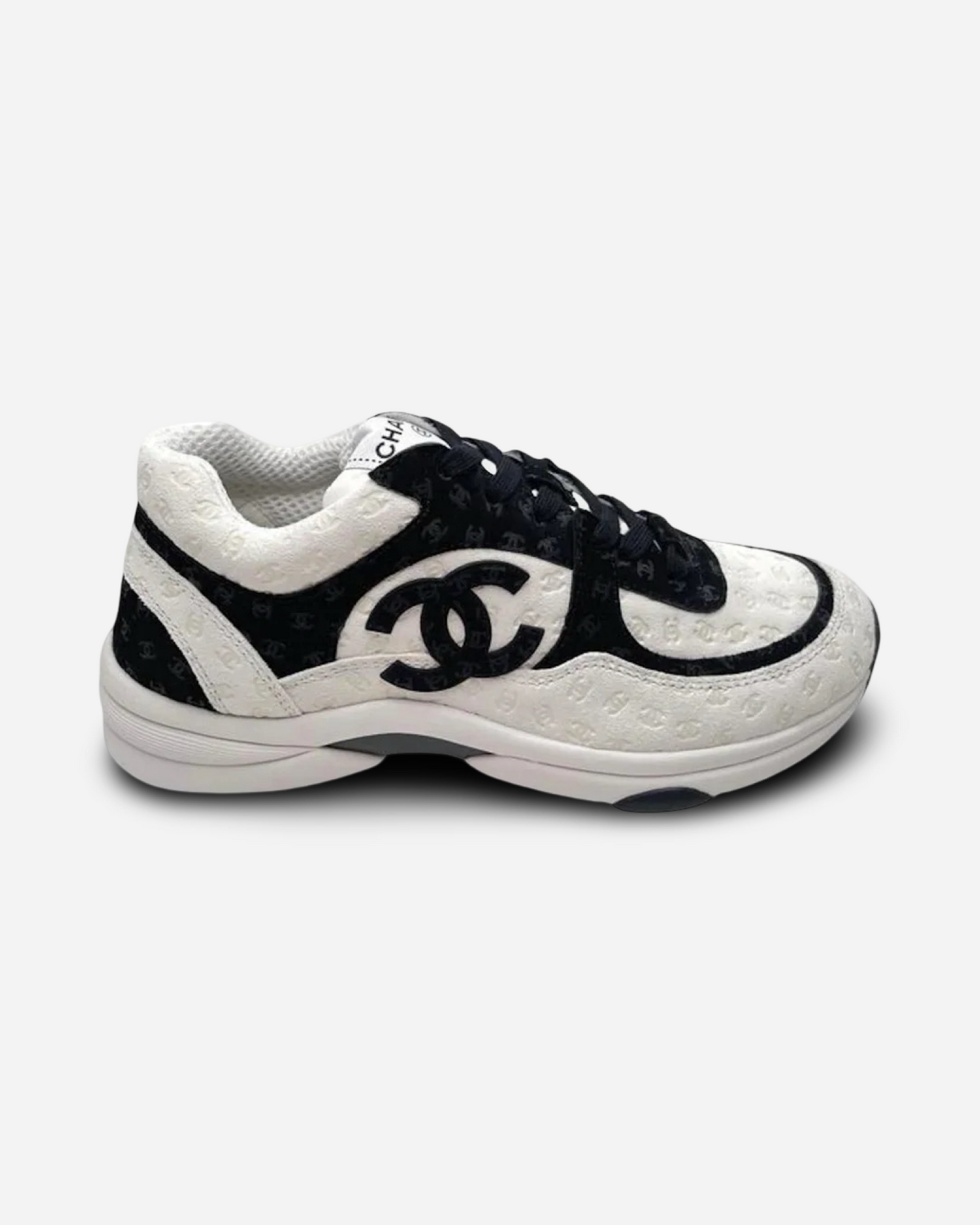 Chanel CC Logo Sneaker 'Black and White CC Embossed Monogram'