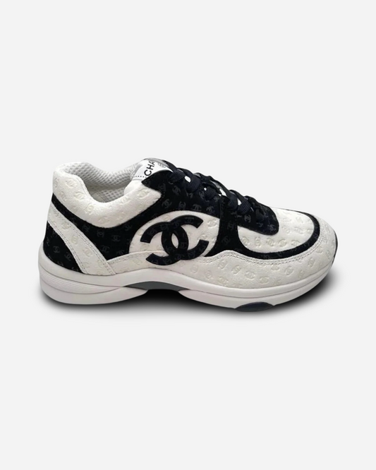 Chanel CC Logo Sneaker 'Black and White CC Embossed Monogram'