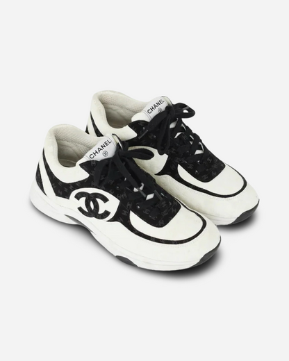 Chanel CC Logo Sneaker 'Black and White CC Embossed Monogram'