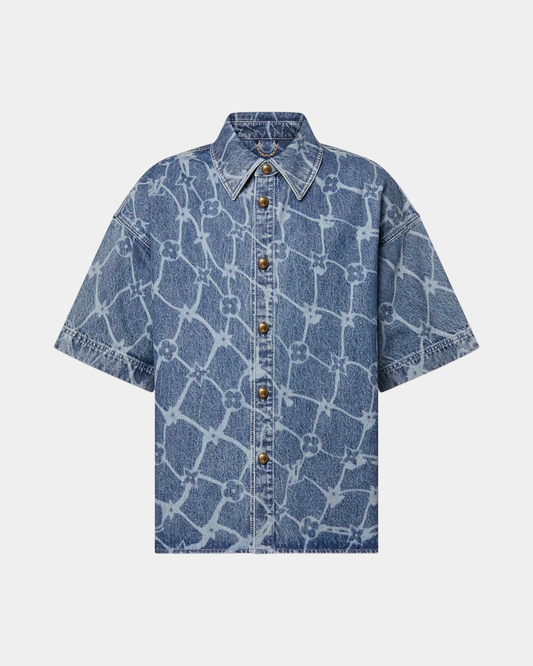 Louis Vuitton Monogram Printed Short-Sleeved Denim Shirt - Creps City