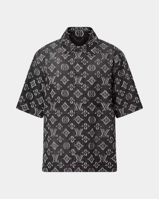 Louis Vuitton Monogram Short-Sleeved Chambray Shirt Noir - Creps City